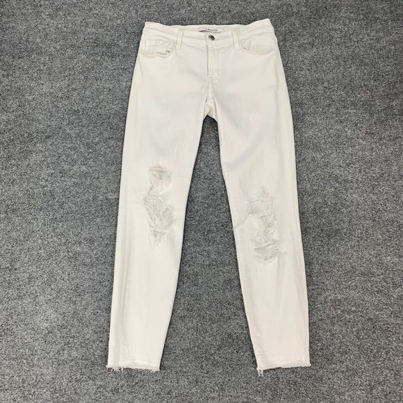 J Brand Jeans Womens 27 White Denim Cropped Raw Hem Distressed Stretch Pant - Picture 2 of 14